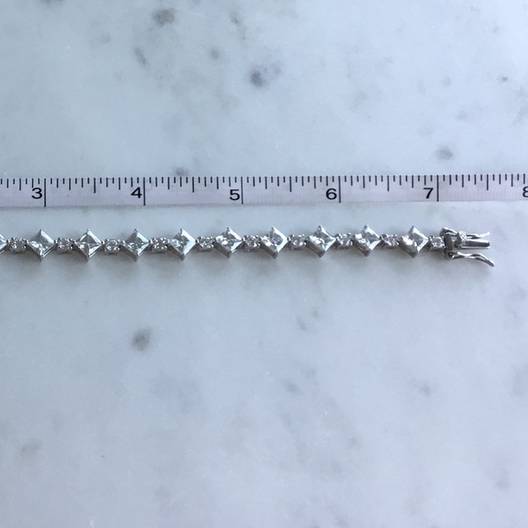 Sterling Princess-Cut & Round CZ Tennis Bracelet - Picture 8 of 13